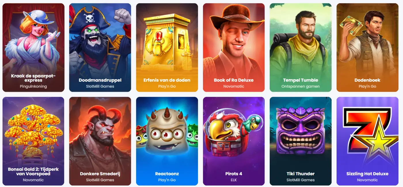 Winnerz Casino overzicht met populaire slotspellen en gokautomaten