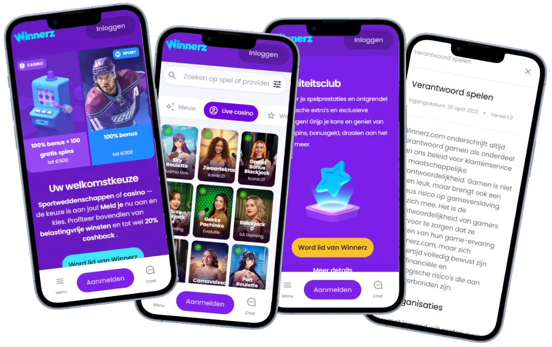 Winnerz Casino mobiele app met bonusaanbod, live casino en verantwoord spelen